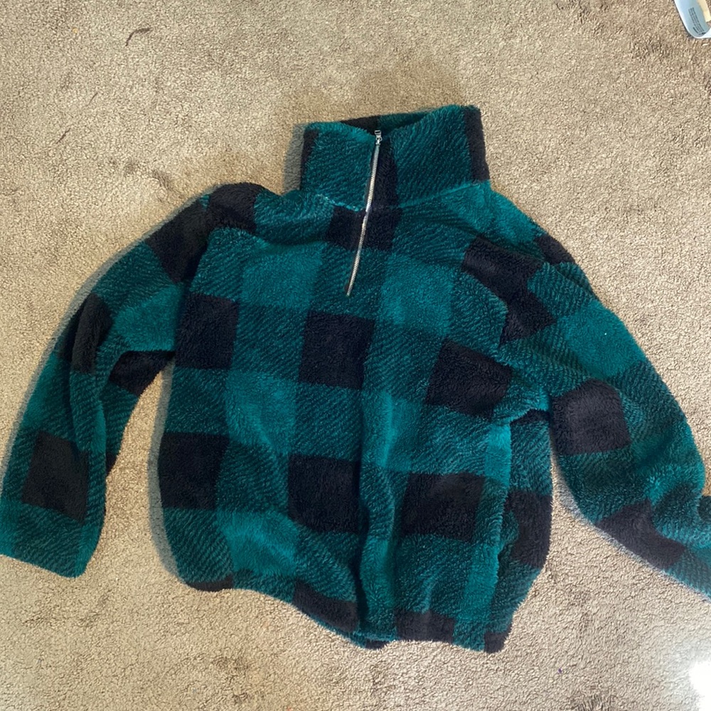 BTFBM XL fluffy Black and Green quarter zip with turtle neck